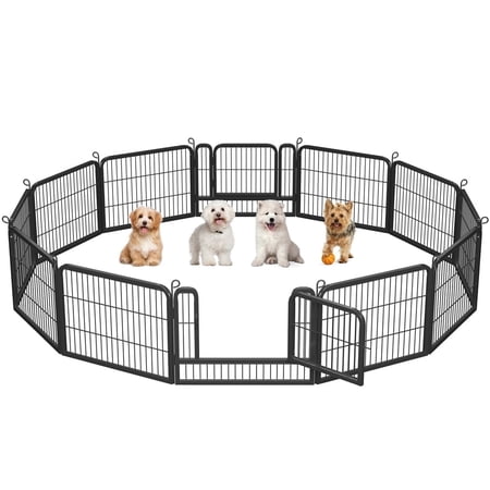 Yaheetech 24"H 12 Panel Heavy Duty Dog Playpen with Door, Black