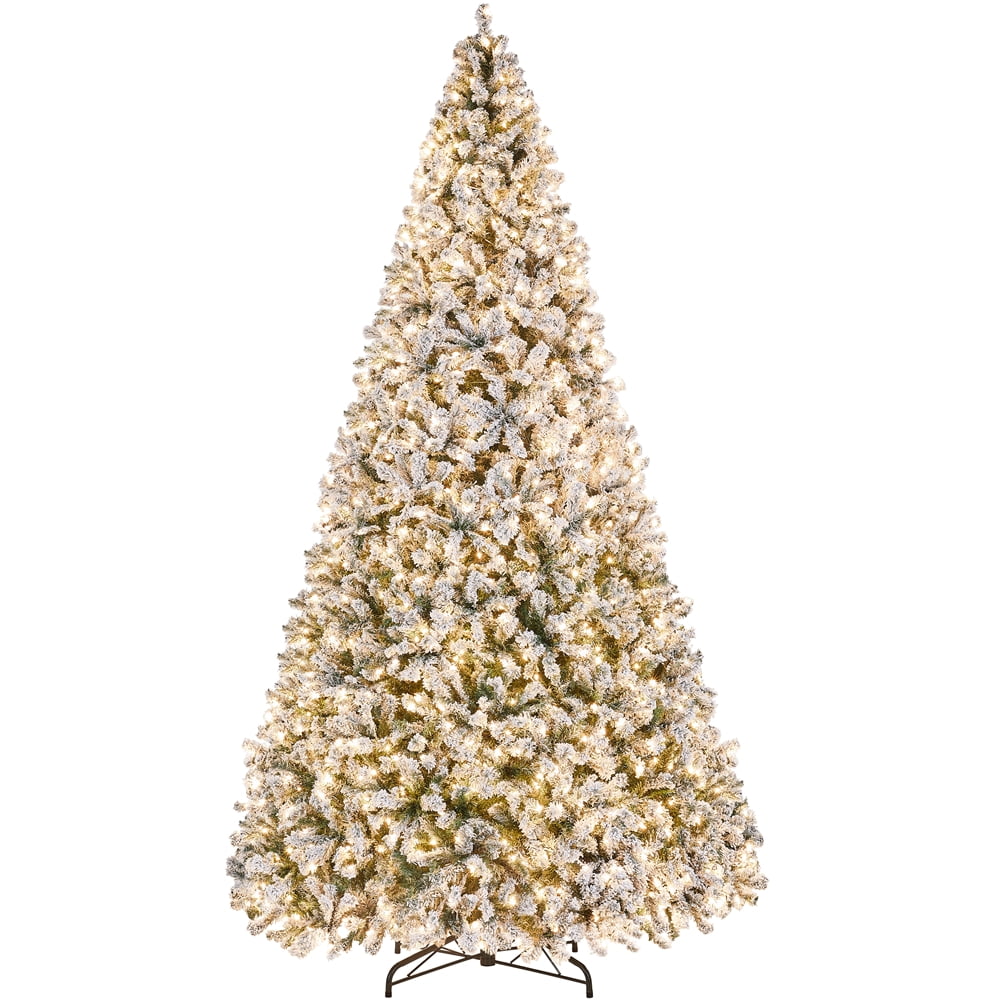 Topeakmart 12' Prelit Artificial Flocked Snow Frosted Christmas Tree