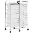 thumbnail image 1 of Yaheetech 15 Drawers Rolling Storage Cart Bin Organizer Metal Frame Plastic Drawers, White, 1 of 7