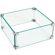 Topeakmart 15'' Wind Guard Fence, Square Tempered Glass Shield for Outdoor Fire Pit Table, Clear