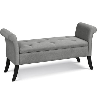 Topeakmart 18"H Modern Fabric Tufted Storage Ottoman Bench with Rolled Arms, Light Gray