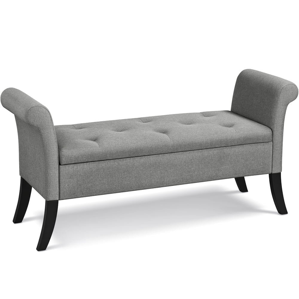 Yaheetech 18"H Modern Fabric Tufted Storage Ottoman Bench with Rolled Arms, Light Gray