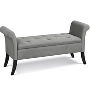 Yaheetech 18"H Modern Fabric Tufted Storage Ottoman Bench with Rolled Arms, Light Gray