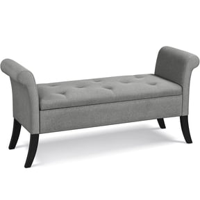 Yaheetech 18"H Modern Fabric Tufted Storage Ottoman Bench with Rolled Arms, Light Gray