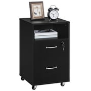 Topeakmart 2-Drawer Wooden Vintage File Cabinet with Wheels for Home and Office, Black