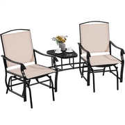 Topeakmart 2-Person Patio Glider with Table and Steel Frame, Beige