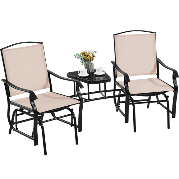 Topeakmart 2-Person Patio Glider with Table and Steel Frame, Beige