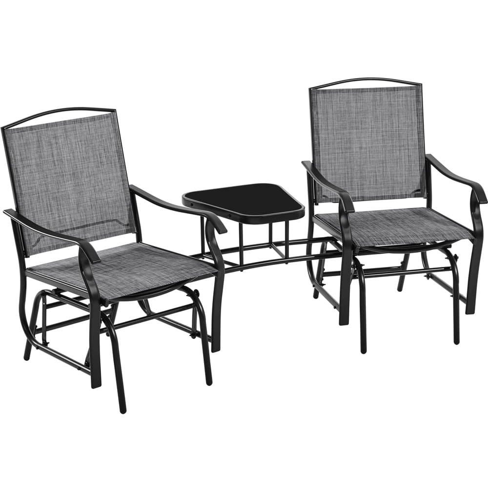 Topeakmart 2Person Patio Glider with Table and Steel Frame, Gray
