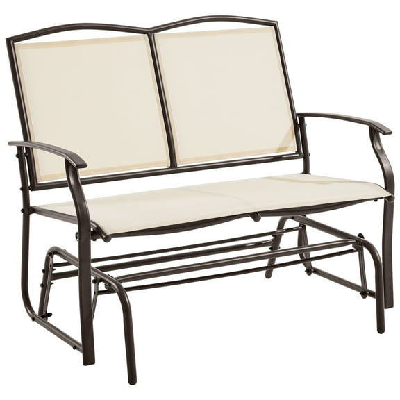 Topeakmart 2-Person Patio Swing Glider Bench Texteline with Steel Frame, Beige