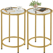 Yaheetech 2 Pieces Round Glass Top Bedside Table End Table Accent Table with Metal Frame, Gold