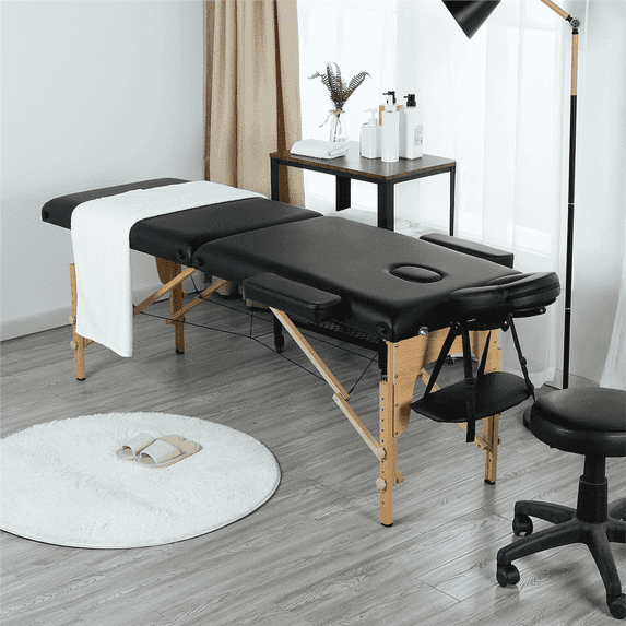 Yaheetech Adjustable Massage Bed 2 Sections Folding Spa Table, Black