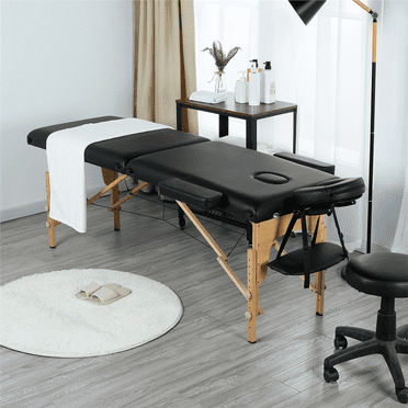 Topeakmart 2 Sections Adjustable Massage Table Folding Massage Bed with Headrest/Armrest/Hand Pallet，Black