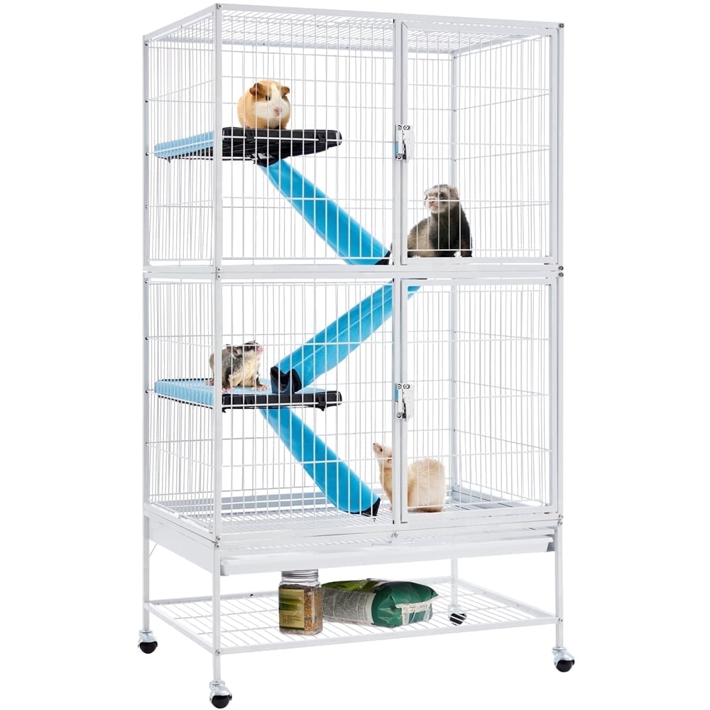 Yaheetech 2-Story Small Animal Cage Rolling Metal Cage with 2 Removable Ramps & Platforms, White