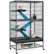 Topeakmart 2-Story Small Animal Cage Rolling Metal Cage with 2 Removable Ramps & Platforms, Black