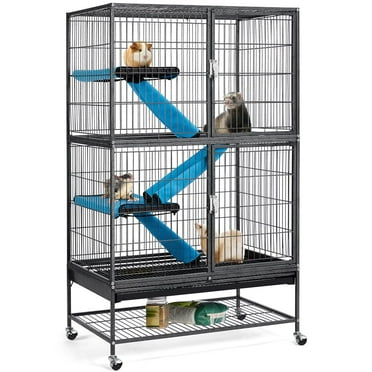 Topeakmart 2-Story Small Animal Cage Rolling Metal Cage with 2 Removable Ramps & Platforms, Black
