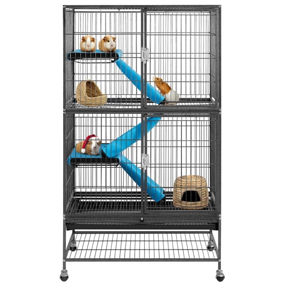 Yaheetech 2-Story Small Animal Cage Rolling Metal Cage with 2 Removable Ramps & Platforms, Black
