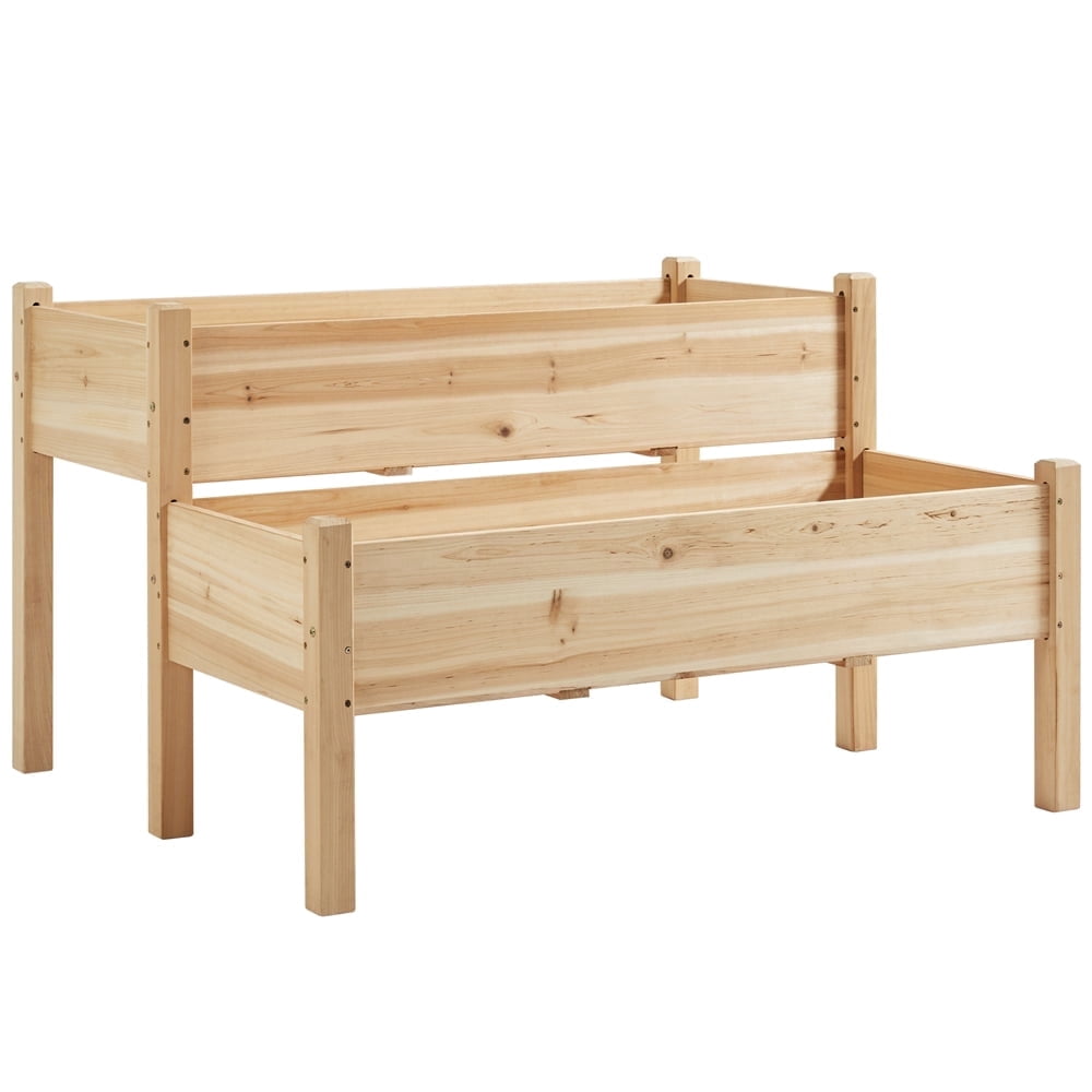 Yaheetech 2-Tier Elevated Planting Box Fir Wood Twin Beds for Garden Yard, Wood