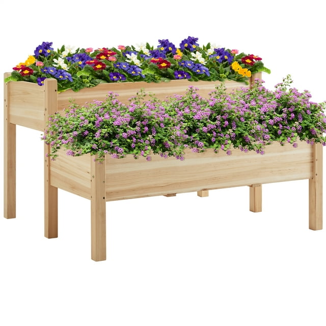 Topeakmart 2Tier Elevated Wooden Planter Box Raised Garden Bed, 29.5