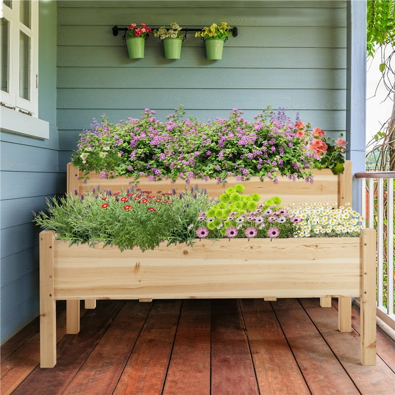 Topeakmart 2-Tier Elevated Wooden Planter Box for Outdoor Topeakmart 2-Tier Elevated Wooden Planter Box for Outdoor