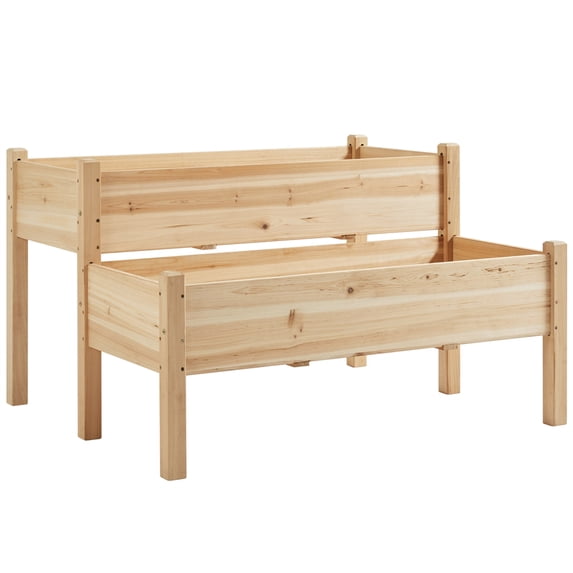 Topeakmart 2-Tier Elevated Planting Box Fir Wood Twin Beds for Garden Yard, Wood