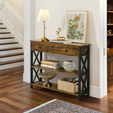Topeakmart 2-Tier X-Design Wooden Console Table for Entryway, Rustic Brown