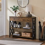 Yaheetech 2-Tier X-Design Wooden Console Table for Entryway, Rustic Brown