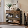 thumbnail image 1 of Topeakmart 2-Tier X-Design Wooden Console Table for Entryway, Rustic Brown, 1 of 7