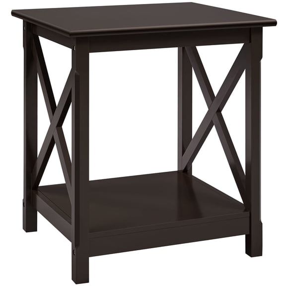 Yaheetech 2 Tiers X-Design Wood End Table Storage Display End Table Sofa Side Coffee Table, Espresso