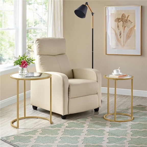Yaheetech 23.5"H 2-Piece Round Metal Frame Nesting End Table with Glass Top for Living Room, Gold