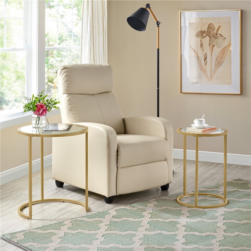 Topeakmart 23.5"H 2-Piece Round Metal Frame Nesting End Table with Glass Top for Living Room, Gold