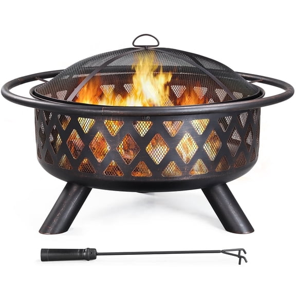 Yaheetech 23.5" x 36" Round Bronze Finish Iron Fire Pit with Rust Resistant