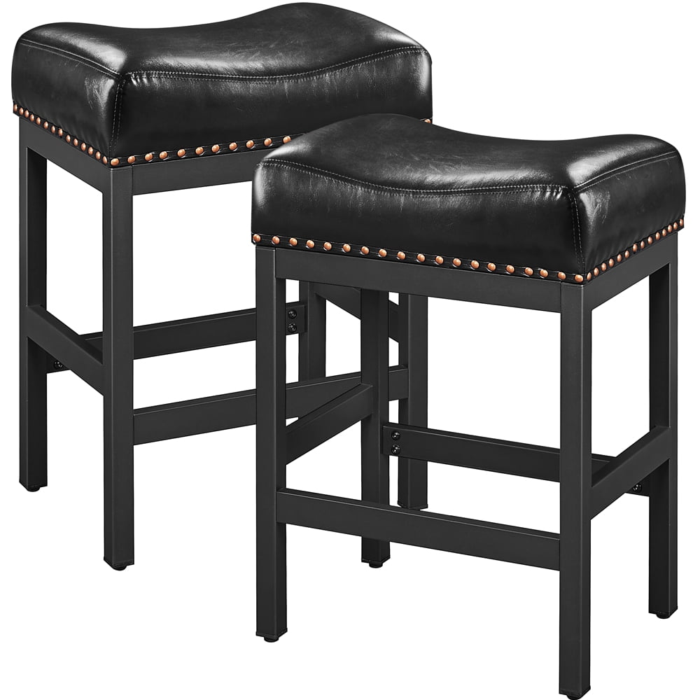 Topeakmart 26″H Metal Bar Stools, Faux Leather Counter Height for Kitchen, Set of 2, Black