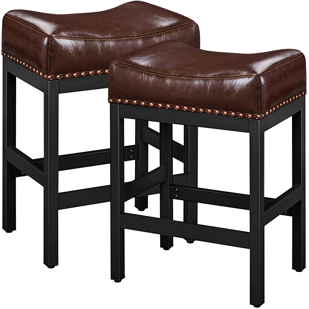 "Topeakmart 26""H Faux Leather Kitchen Counter Height Bar Stools Set, 2