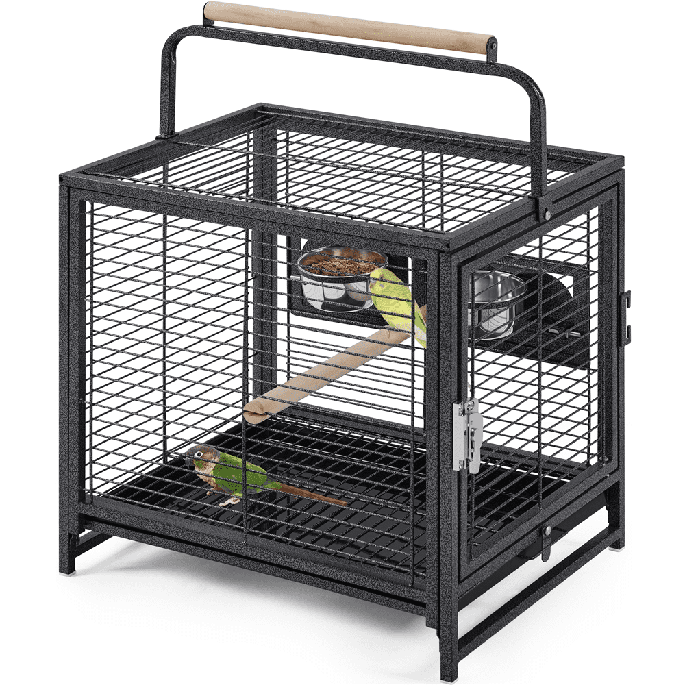 Yaheetech 26'' Wrought Iron Travel Bird Cage Carrier with Handle Perch & 2 Stainless Steel Bowls, Hammered Black