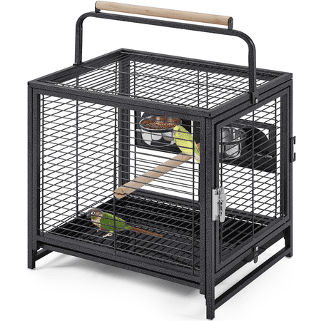 Yaheetech 26'' Wrought Iron Travel Bird Cage Carrier with Handle Perch & 2 Stainless Steel Bowls, Hammered Black