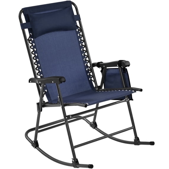 Yaheetech Zero Gravity Chair for Patio w/ Pillows and Cup Holder Trays-Navy Blue