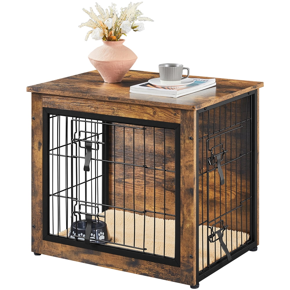Topeakmart 27.5″W Industrial Wooden Dog Crate for Small Dogs, Rustic