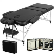 Topeakmart 27.6'' Wide Massage Table Adjustable 3 Fold Aluminum Massage Bed with Backrest/Headrest/Armrest/Hand Pallet, Black