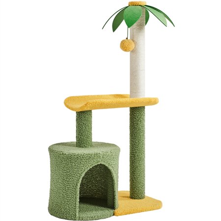 Topeakmart 37-inch Small Cat Tree Tower Kitten Tree for Cats/Kittens, Green/Yellow