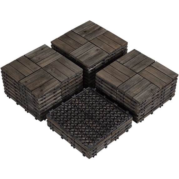 Topeakmart 27pcs Indoor & Outdoor Wood Flooring Tiles for Patio Garden, 12'' x 12'', Black