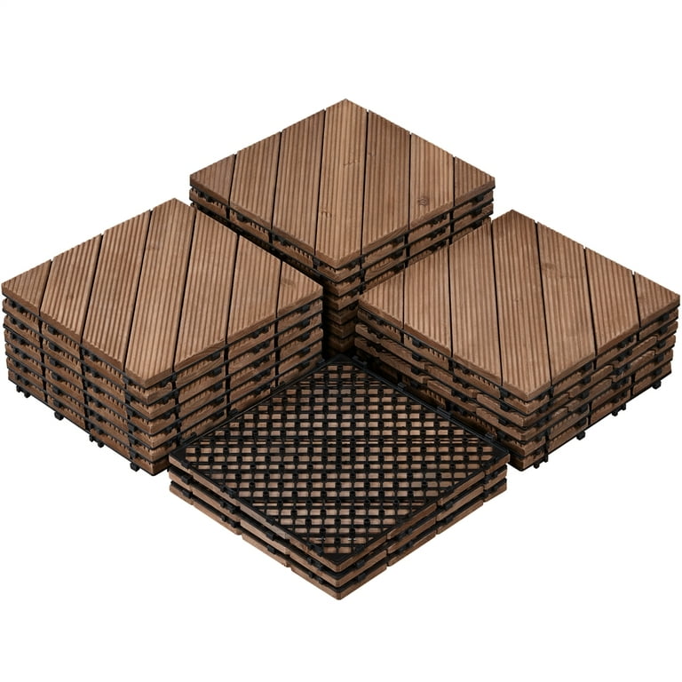 Topeakmart Pack of 27 Interlocking Wood Flooring Tiles Indoor & Outdoor for Patio Garden Deck Poolside 12''x12'' Dark Brown Topeakmart Pack of 27 Interlocking Wood Flooring Tiles Indoor & Outdoor for Patio Garden Deck Poolside 12''x12'' Dark Brown