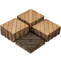 Topeakmart 27pcs Wood Interlocking Flooring Tiles for Indoor & Outdoor Patio Garden Deck, Natural Wood