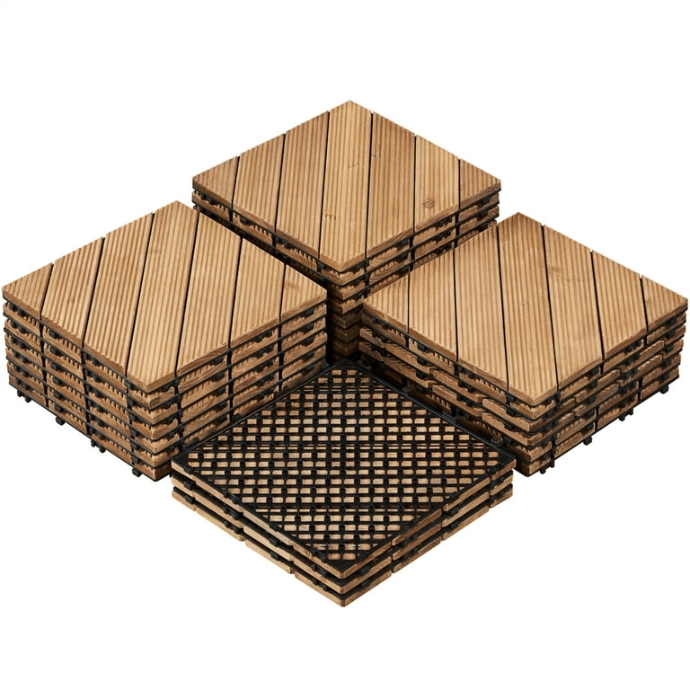 Topeakmart 12''x12''Interlocking Wood Flooring Tiles Indoor & Outdoor for Patio Garden Deck Poolside Pack of 27 Natural Wood Topeakmart 12''x12''Interlocking Wood Flooring Tiles Indoor & Outdoor for Patio Garden Deck Poolside Pack of 27 Natural Wood