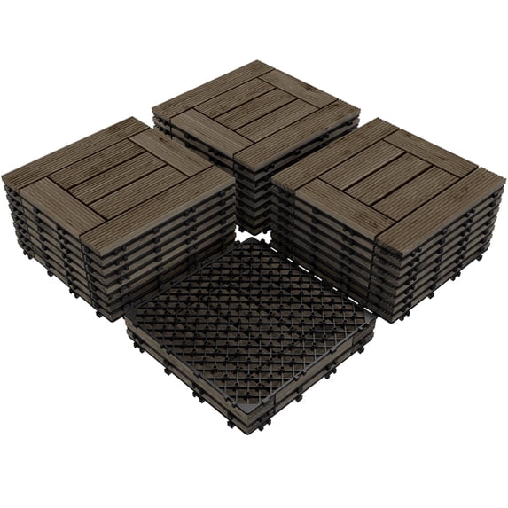 Yaheetech 12 x 12 in 27pcs Wooden Floor Tiles Interlocking Tiles Patio Pavers Composite Decking for Outdoor & Indoor, Black