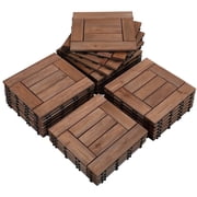 Yaheetech 12 x 12 in 27pcs Acacia Wood Floor Tiles Interlocking Flooring Tiles Patio Pavers Composite Decking for Outdoor & Indoor, Brown