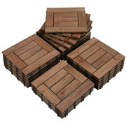 Topeakmart 27pcs Wooden Floor Tiles Patio Pavers Composite Decking for Outdoor & Indoor Patio Garden Deck Poolside 12''x 12'', Brown