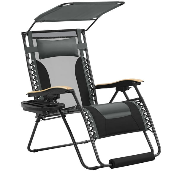 Topeakmart 29in Zero Gravity Chair with Sun Shade, Gray/Black
