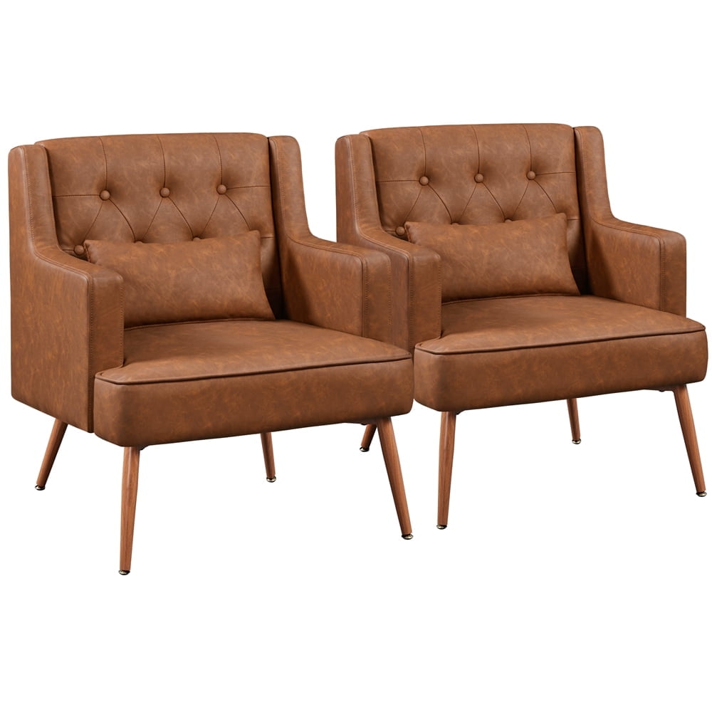 Topeakmart 2PCS Modern Wide Arm Faux Leather Accent Chair with Lumbar ...