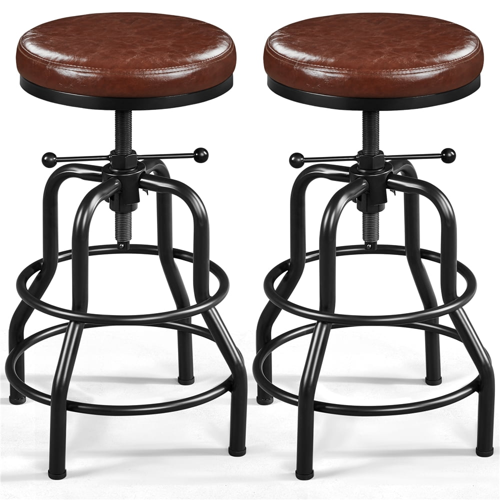 Topeakmart 2PCS Round Faux Leather Swivel Bar Stool CounterHeight for Kitchen, Brown