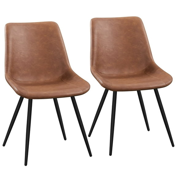 Topeakmart 2PCS Faux Leather Dining Chairs with Metal Legs for Dining Room, Retro Brown